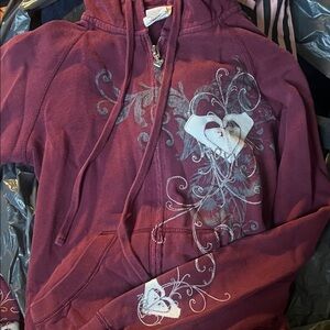 Roxy! Vintage Burgundy Roxy Hoodie with Heart Designs small